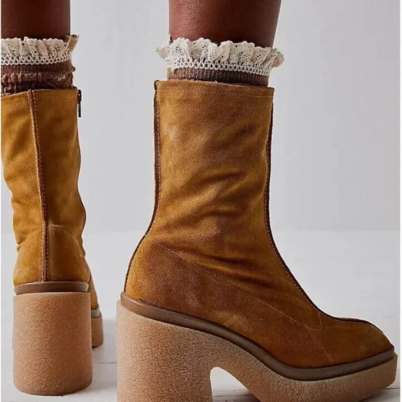New Free People Gigi Ankle Boots MSRP: $228 Suede Yellow - Picture 3 of 3